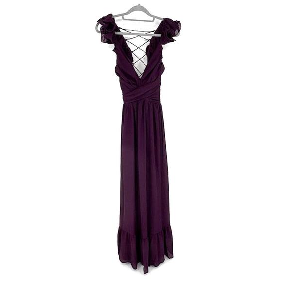 Lulus “Soiree Celebration” Purple Ruffled Lace-Up Maxi Dress – Size Medium - Picture 2 of 6